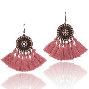UHAVIT New Retro Alloy Dripping Oil Sunflower Tassel Earrings